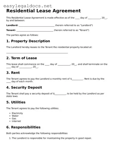Printable Residential Lease Agreement Form