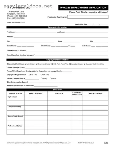 Download Hvac Job Application Form