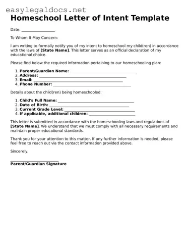 Printable Homeschool Letter of Intent Form