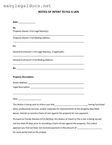 Download Intent To Lien Florida Form