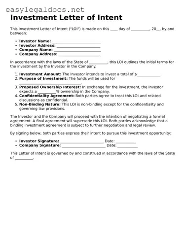 Printable Investment Letter of Intent Form