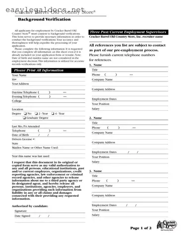 Download Cracker Barrel Background Check Form