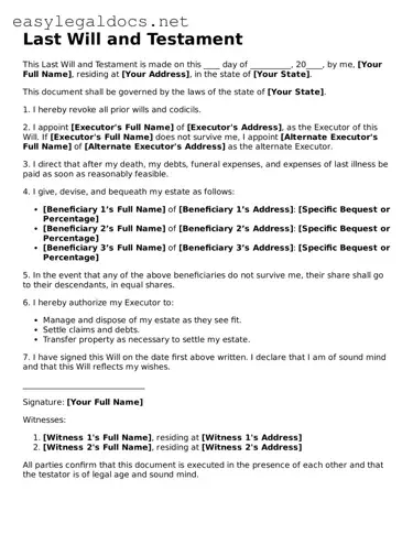Printable Last Will and Testament Form