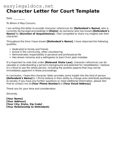 Printable Character Letter for Court Form