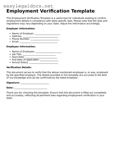 Printable Employment Verification Form
