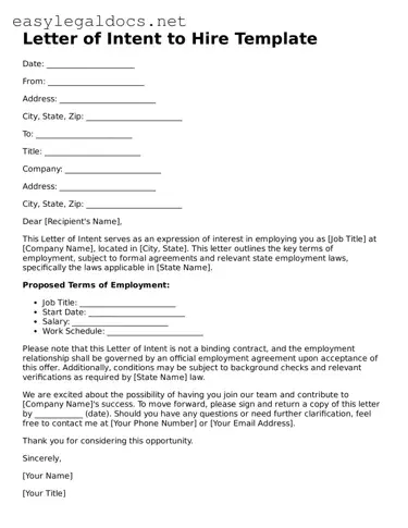 Printable Letter of Intent to Hire Form