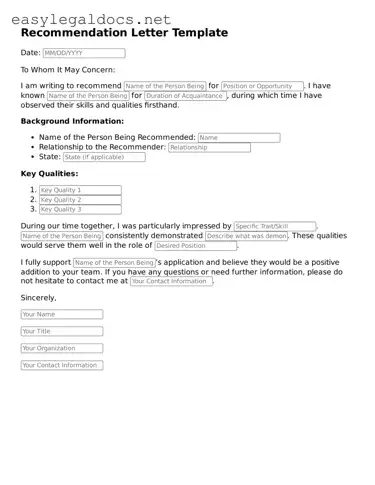 Printable Recommendation Letter Form