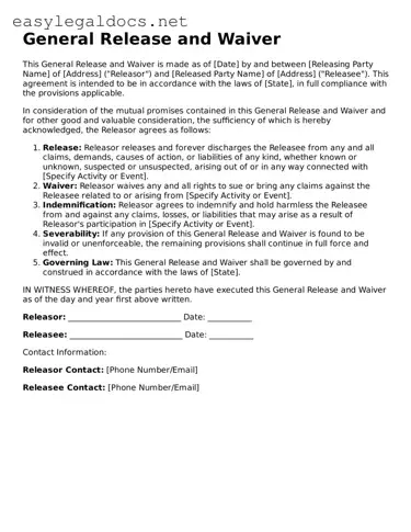 Printable General Release and Waiver Form
