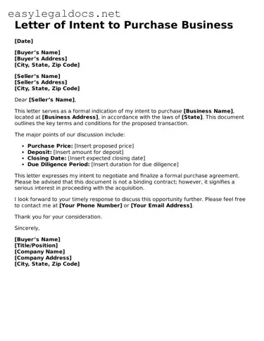Printable Letter of Intent to Purchase Business Form