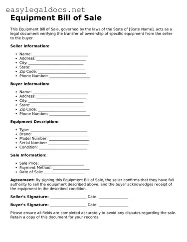 Printable Equipment Bill of Sale Form