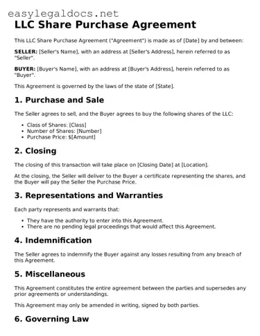 Printable LLC Share Purchase Agreement Form