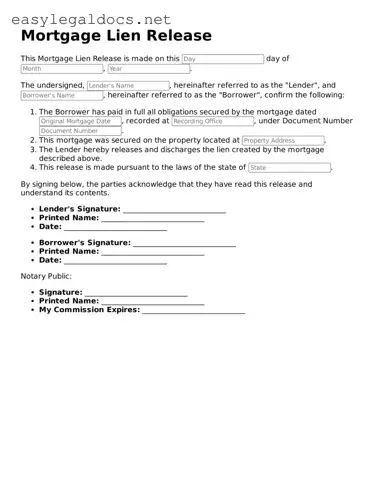 Printable Mortgage Lien Release Form