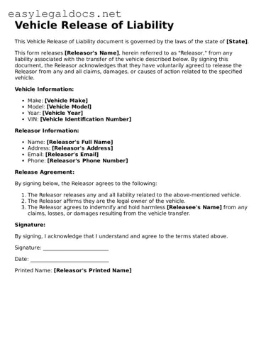 Printable Vehicle Release of Liability Form