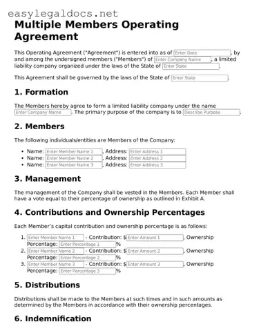 Printable Multiple Members Operating Agreement Form