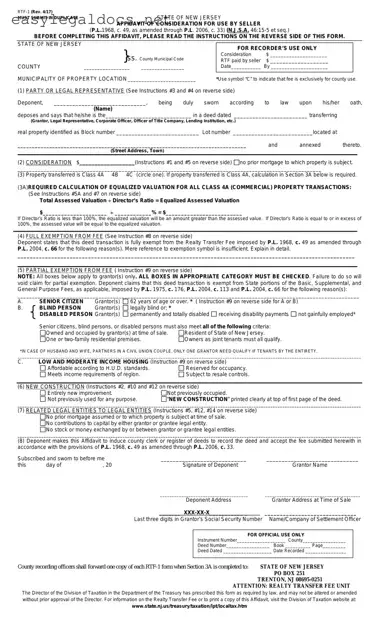 Download New Jersey Affidavit of Consideration RTF-1 Form