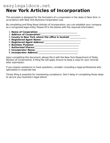 Blank  Articles of Incorporation Form for New York