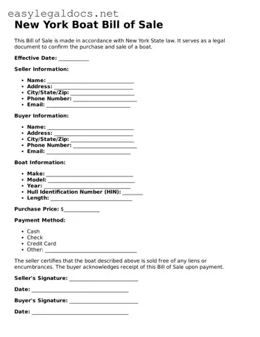 Blank  Boat Bill of Sale Form for New York