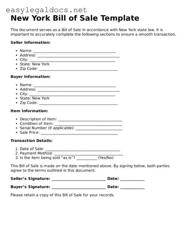 Blank  Bill of Sale Form for New York