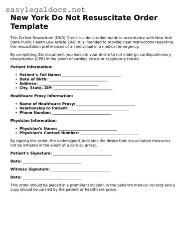 Blank  Do Not Resuscitate Order Form for New York