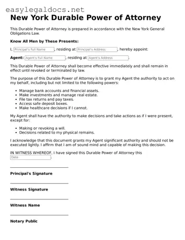 Blank  Durable Power of Attorney Form for New York