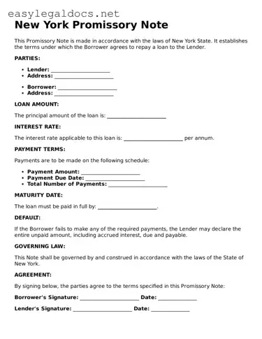 Blank  Promissory Note Form for New York