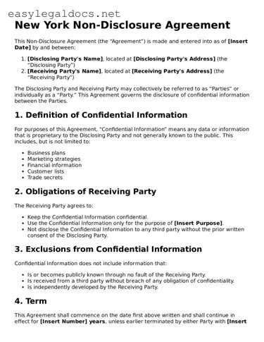 Blank  Non-disclosure Agreement Form for New York