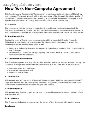 Blank  Non-compete Agreement Form for New York