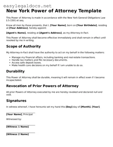 Blank  Power of Attorney Form for New York