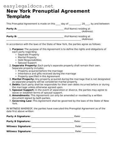 Blank  Prenuptial Agreement Form for New York