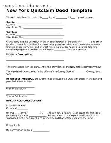 Blank  Quitclaim Deed Form for New York