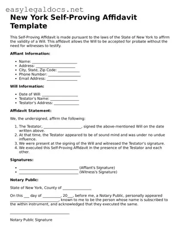 Blank  Self-Proving Affidavit Form for New York