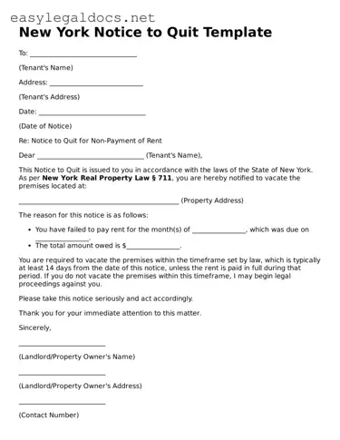 Blank  Notice to Quit Form for New York