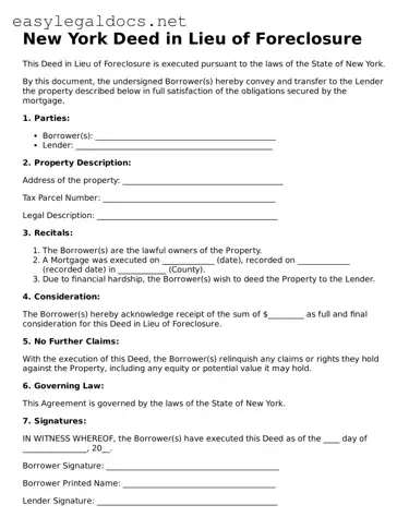 Blank  Deed in Lieu of Foreclosure Form for New York
