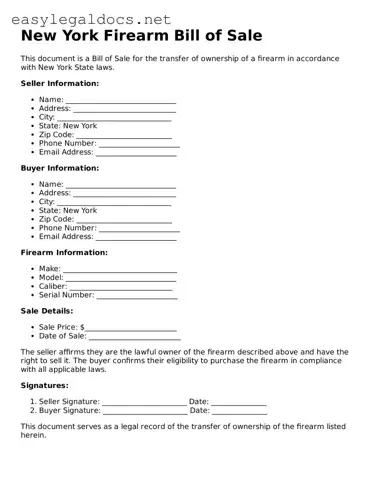 Blank  Firearm Bill of Sale Form for New York