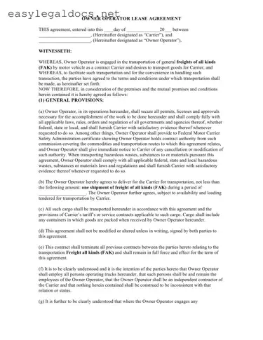 Download Owner Operator Lease Agreement Form