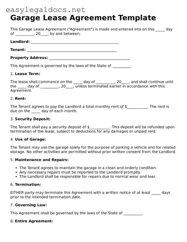 Printable Garage Lease Agreement Form