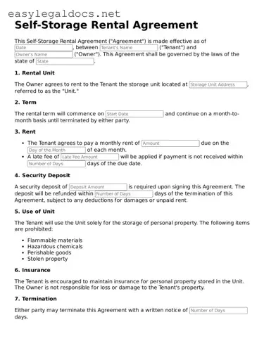 Printable Self-Storage Rental Agreement Form