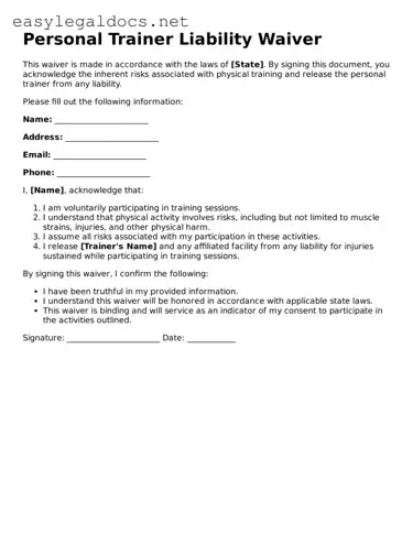 Printable Personal Trainer Liability Waiver Form