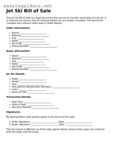 Printable Jet Ski Bill of Sale Form
