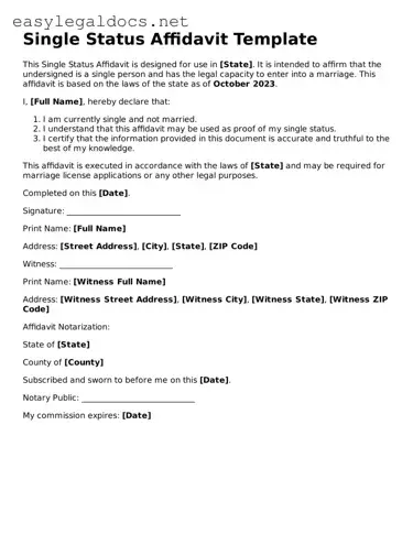 Printable Single Status Affidavit Form