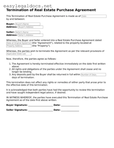 Printable Termination of Real Estate Purchase Agreement Form