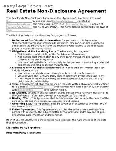 Printable Real Estate Non-Disclosure Agreement Form