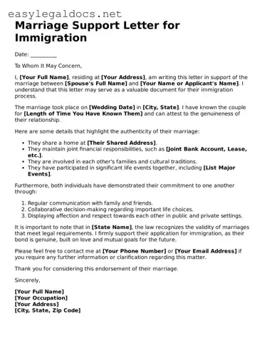 Printable Marriage Support Letter for Immigration Form