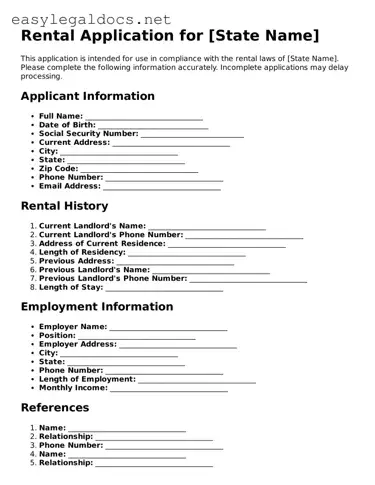 Printable Rental Application Form