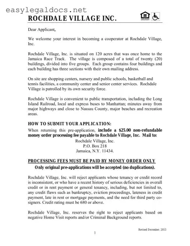 Download Rochdale village application Form