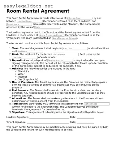 Printable Room Rental Agreement Form
