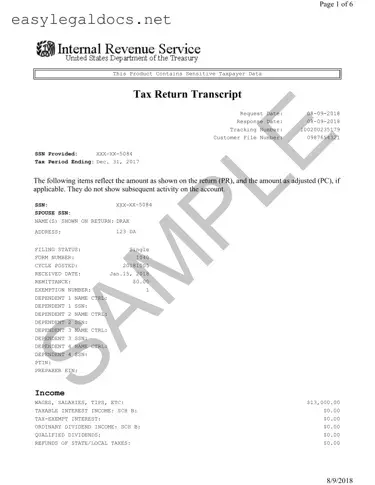 Download Sample Tax Return Transcript Form