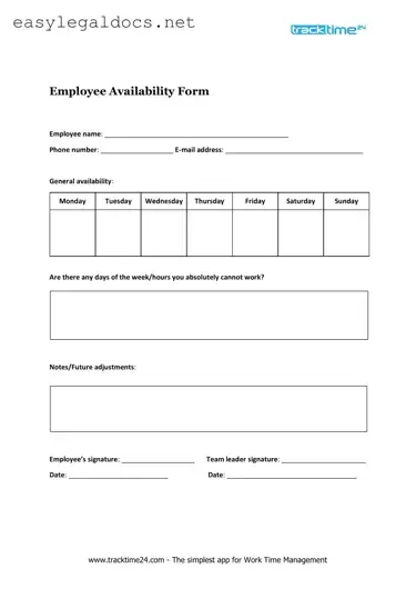 Download Employee Availability Form