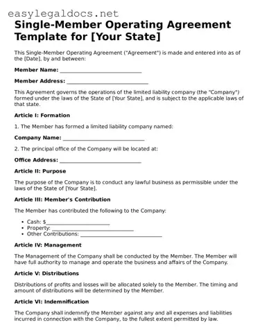 Printable Single-Member Operating Agreement Form