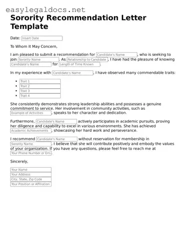 Printable Sorority Recommendation Letter Form
